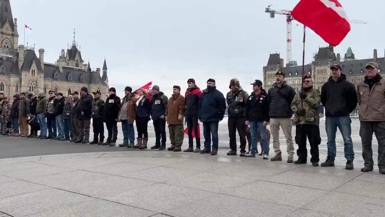 Armed Forces Vets assembled in front of Canada's Parliament to express support for the Truckers