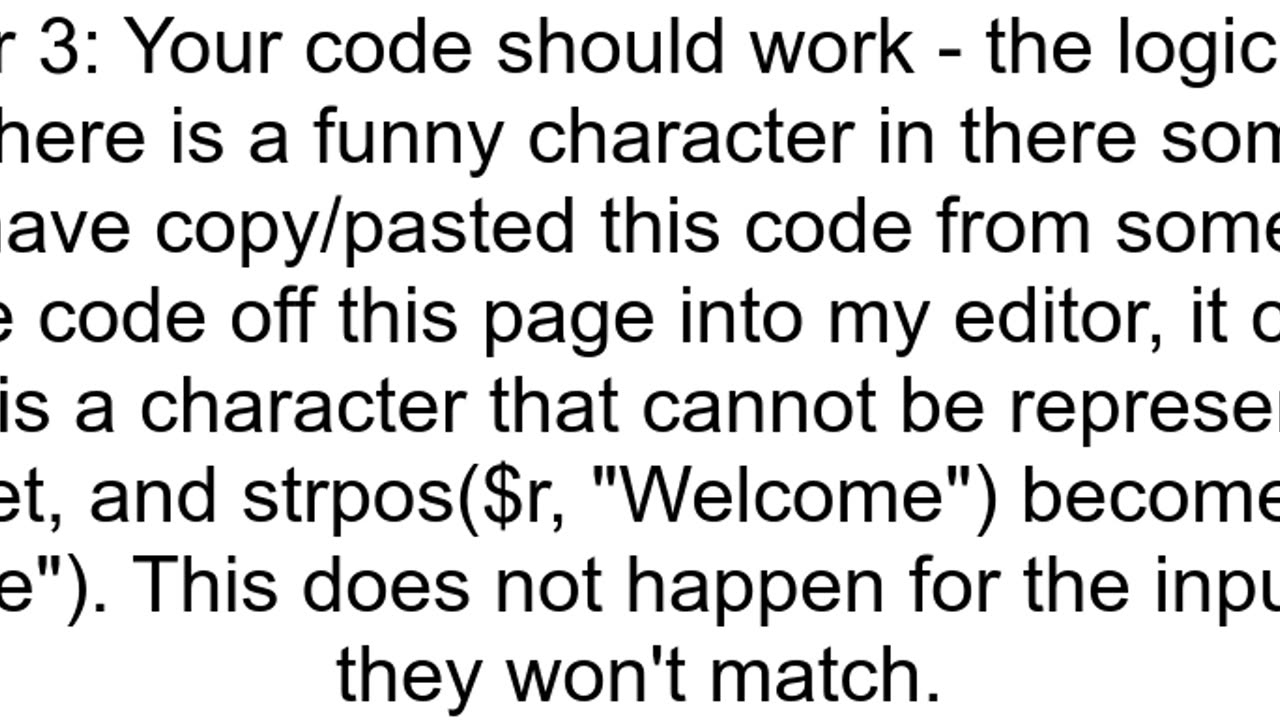 strpos returns false when needle string contains an invisible zerowidth character