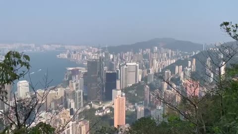 Looking at the Victoria Harbor from the Peak