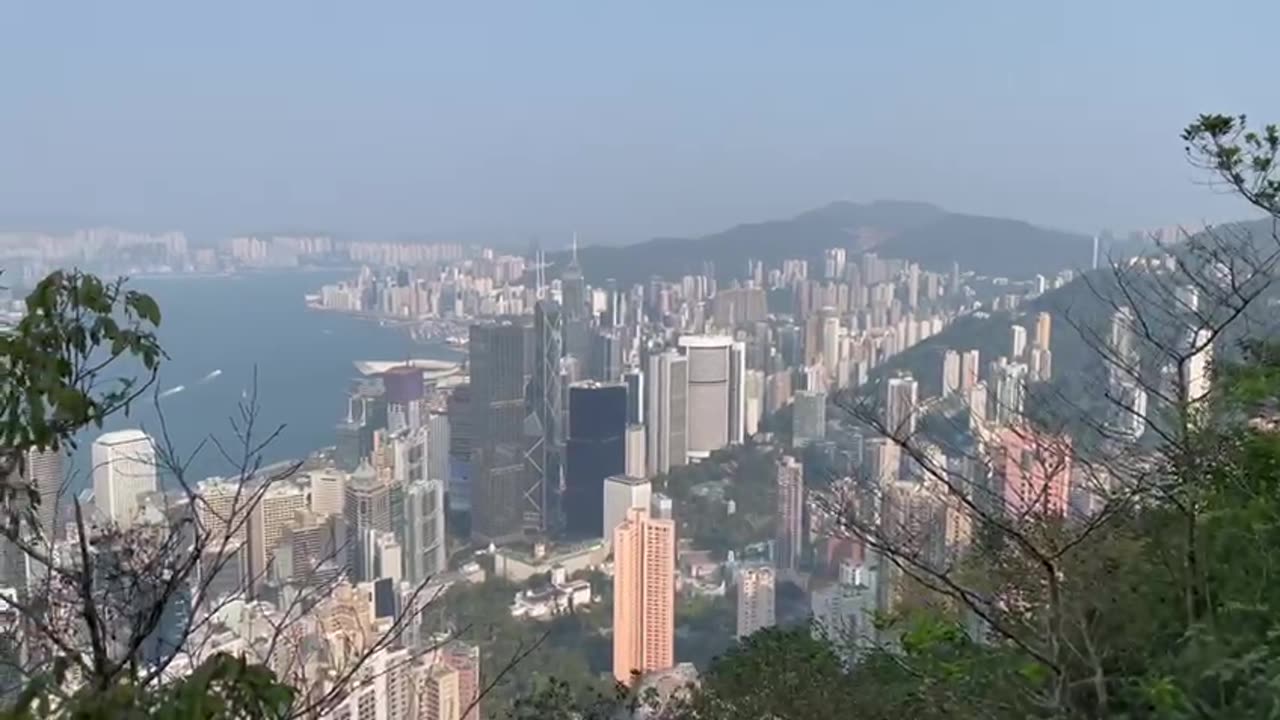 Looking at the Victoria Harbor from the Peak