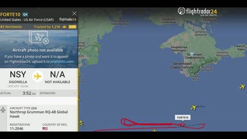 The American reconnaissance aircraft RQ-4B Global Hawk circles along the southern coast of Crimea