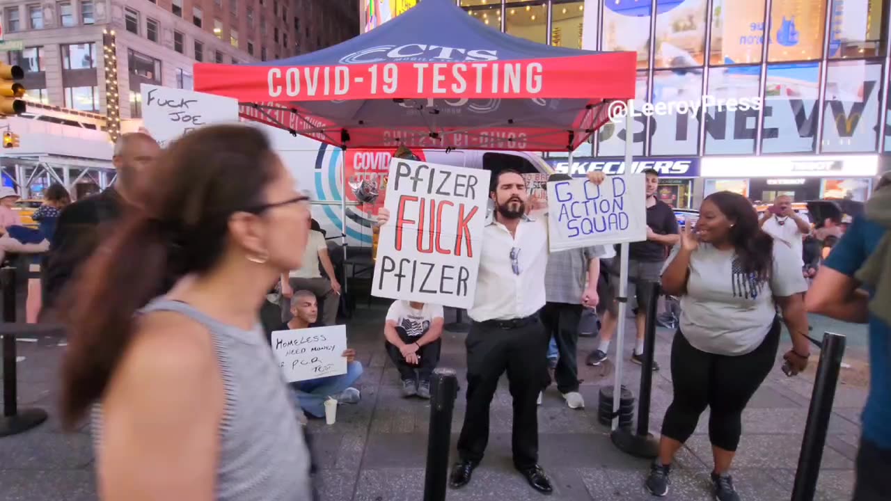 Activists shutdown covid testing site in Time Square in NYC and chanting " fauci got covid "