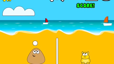 Pou gameplay: Beach Volley medium mode (minigame)