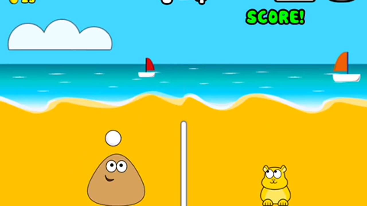 Pou gameplay: Beach Volley medium mode (minigame)