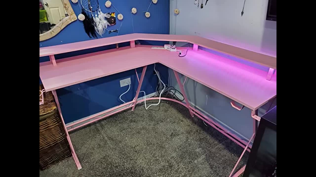 Review: SEVEN WARRIOR Gaming Desk 50.4” with LED Strip & Power Outlets, L-Shaped Computer Corne...