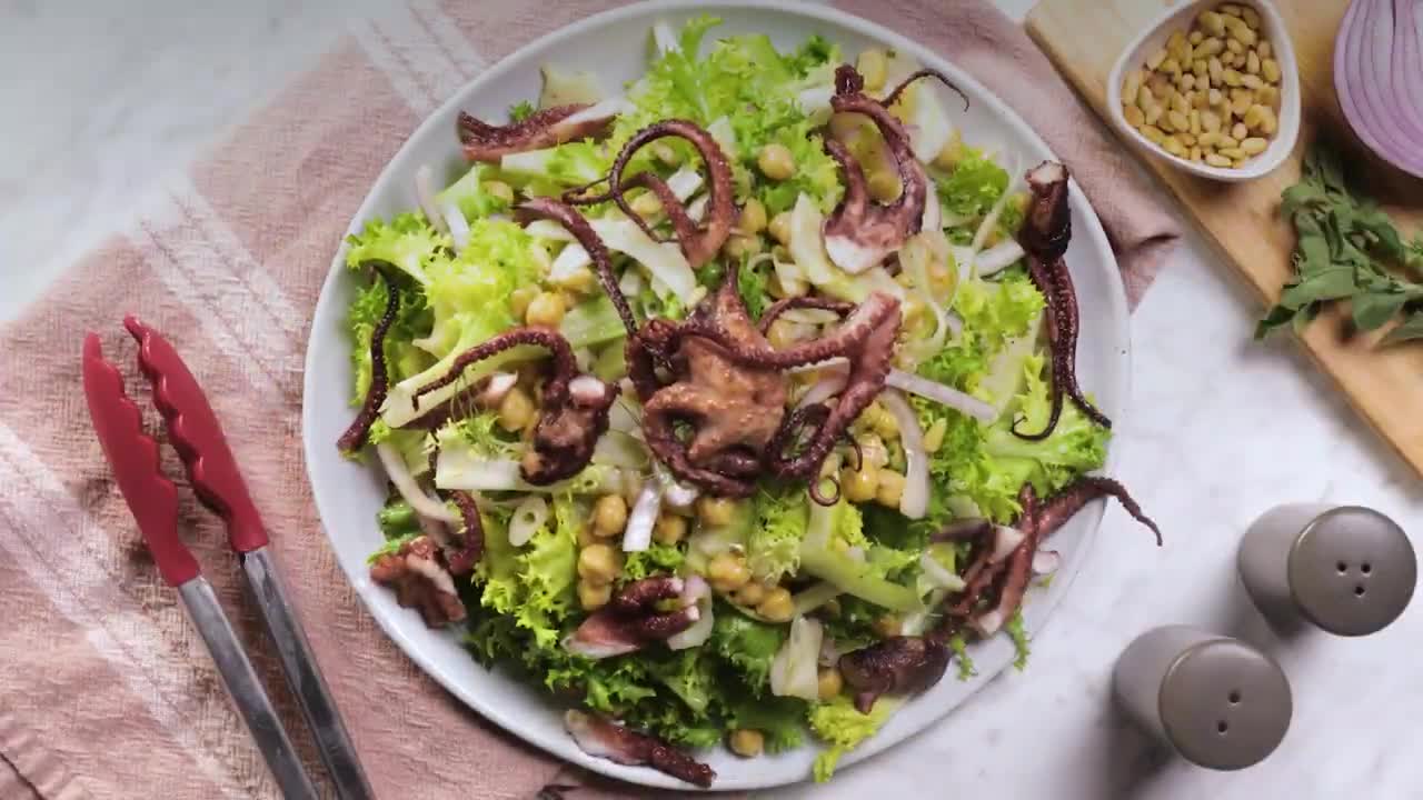 Octopus Confit with Frisee and Fennel Salad