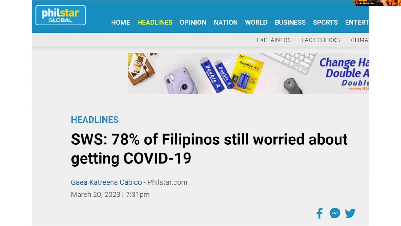 Based on the report from SWS, 78% of Filipinos are still worried about getting COVID-19.