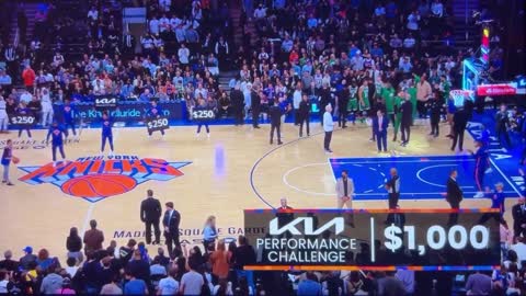 The Knicks fan hits a half-court shot to win a brand-new car! 🤣