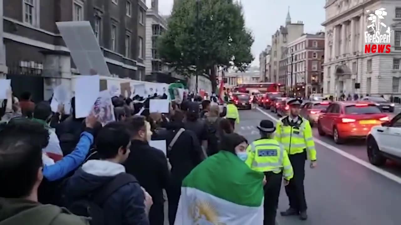 Protesters gathered in Parliament Square for women's rights in Iran