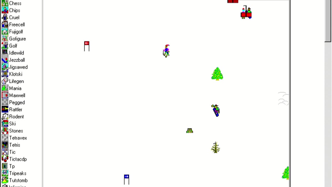 Três jogos de Win 3.11 - Tic Tac Drop, Tripeaks, e Ski Free