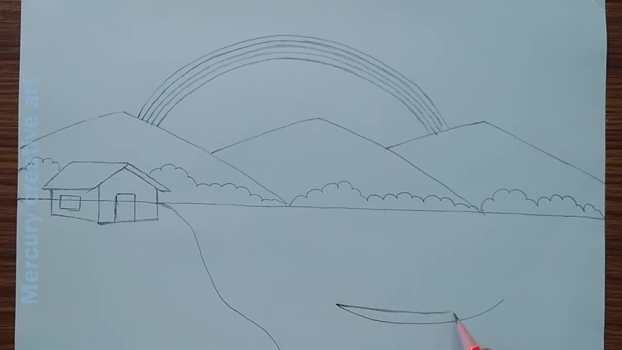 How to draw a beautiful rainbow scenery