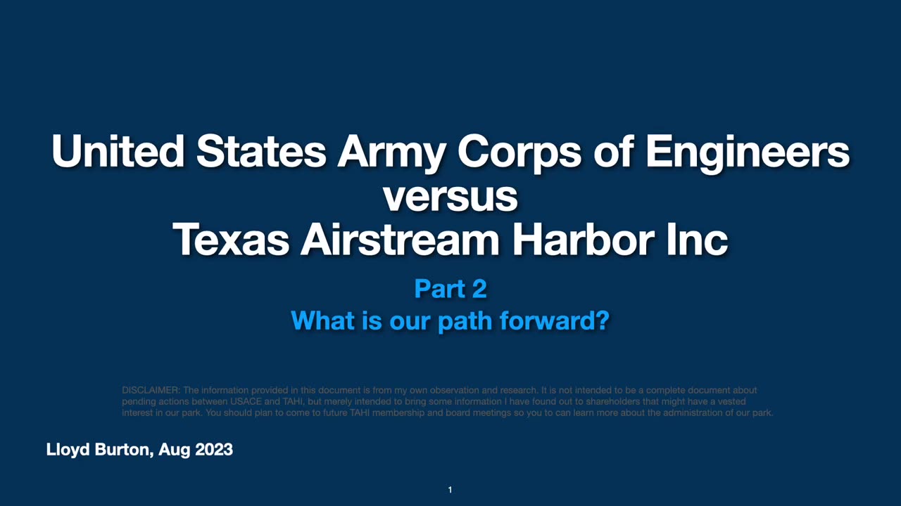 U. S. Army Corps of Engineers vs Texas Airstream Harbor