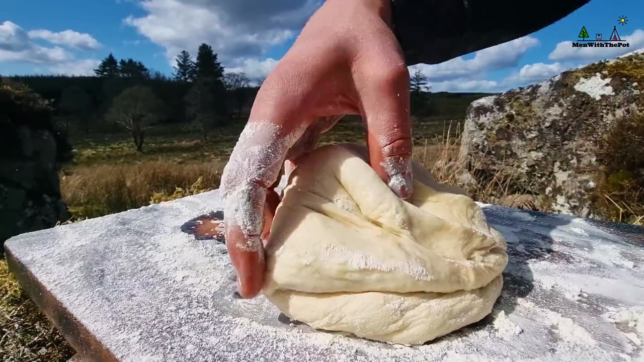 Thick Crispy Cheese Pizza crust with a beautiful view of the Lake. ASMR cooking. NO talk