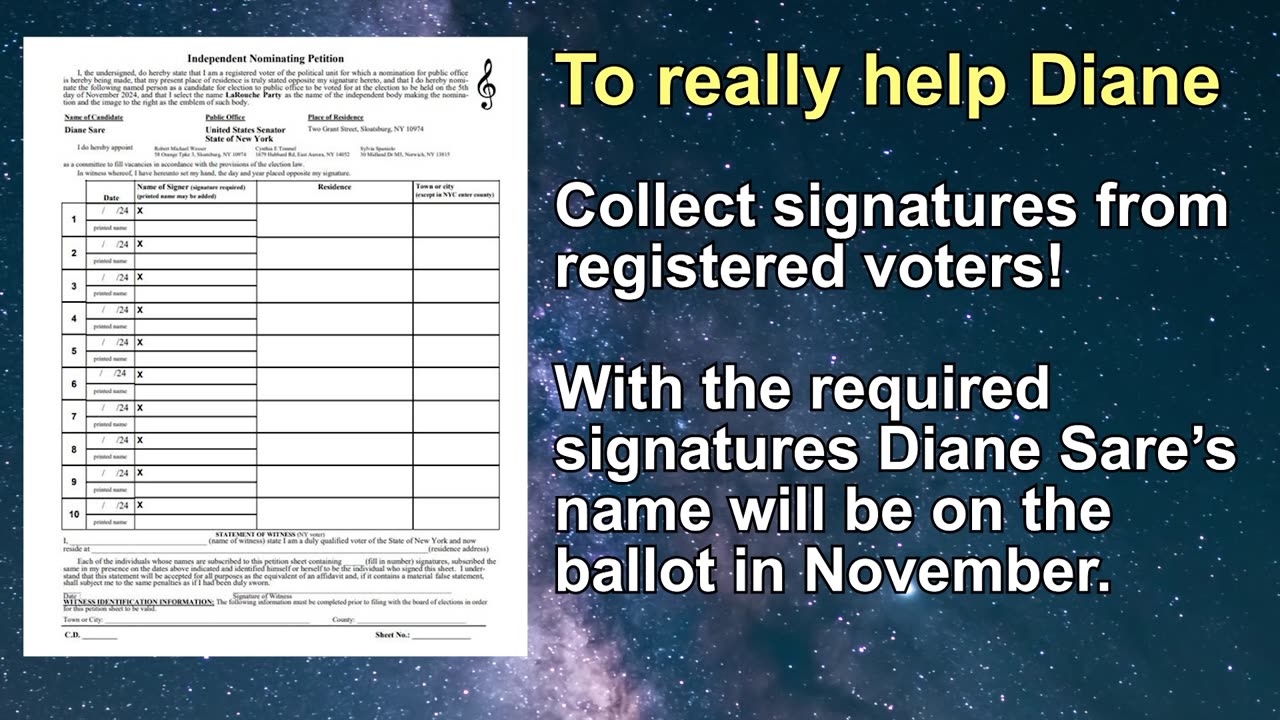 Diane Sare Petition Signature Drive