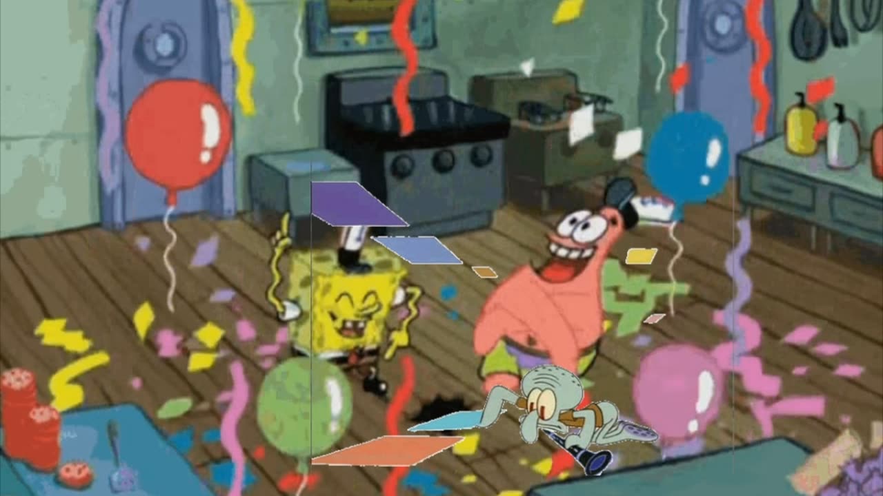 Squidward Is Playing With Tiles While SpongeBob And Patrick Celebrate Patrick Opening His First Jar