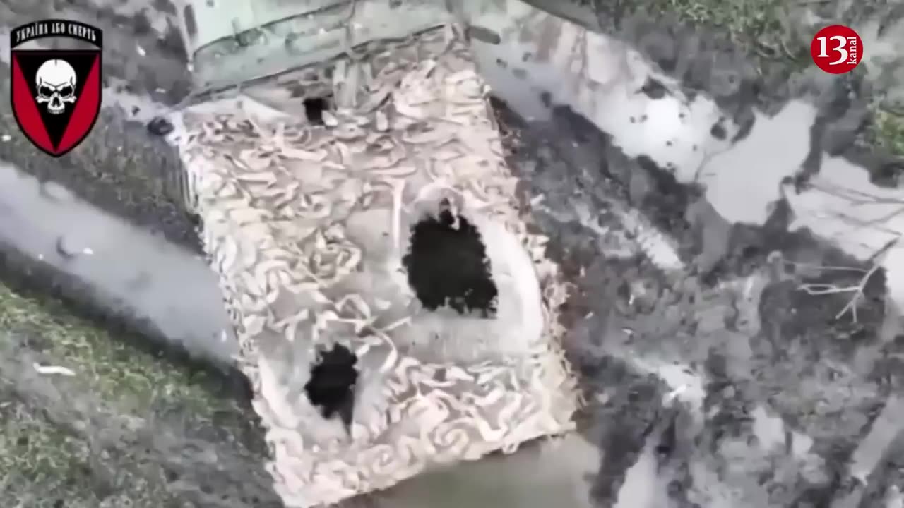 Russians are first “met” by a drone after getting out of truck to take a position