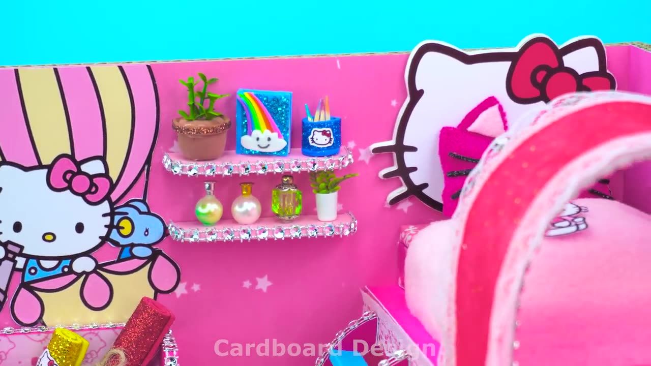 How To Make Hello Kitty House With Rainbow Slide Pool From Cardboard ❤️ DIY Miniature House #5