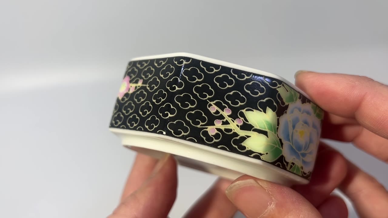 Vintage Black with Pink/Blue Flower Porcelain OMC Otagiri Mercantile Company Japan Trinket Box