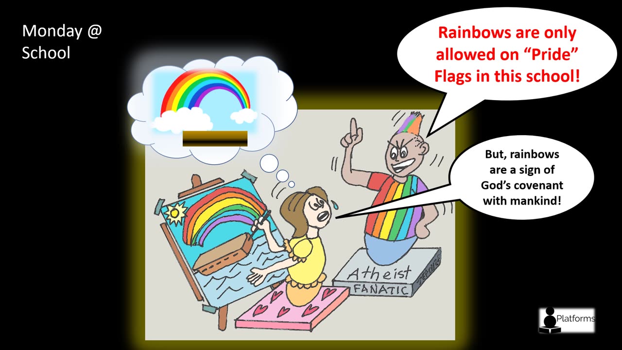 School Daze - God's rainbow and Man's rainbow banners!