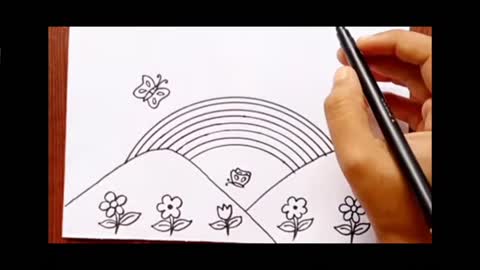 how to draw a Rainbow scenery drawing