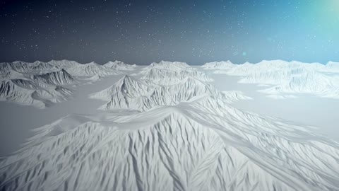 Flying through frozen mountains on a planet, 3D