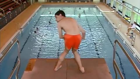 Mr Bean trying to dive