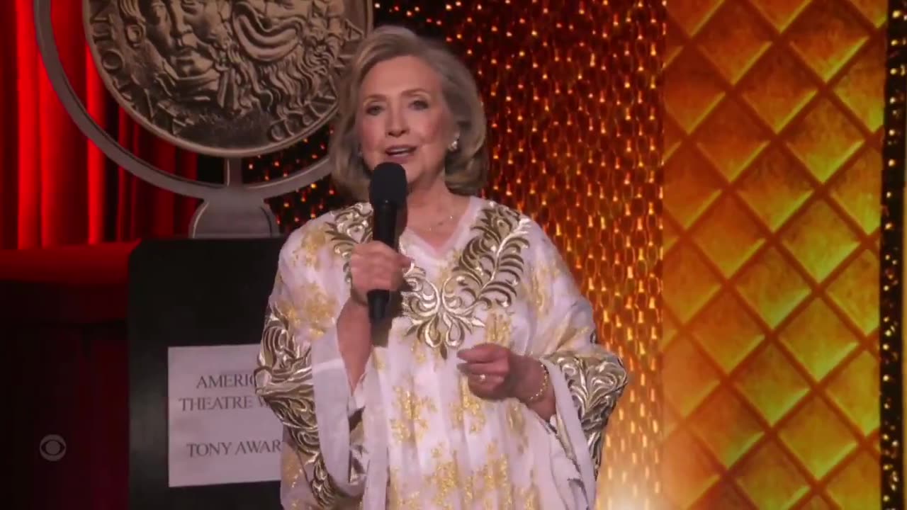 Hillary Clinton at the Tony Awards with an election year pitch.. to applause from Entitled Elites..