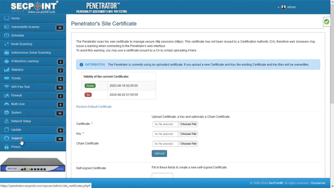 SecPoint Penetrator v59 Vulnerability Scanner Create SSL Certificate