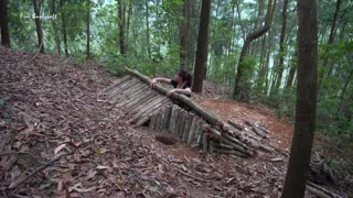 Building complete warm survival shelter, Bushcraft hut indoor stove | Free bushcraft #70