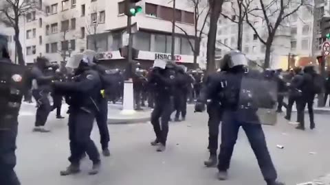 Parabens povo frances, Polícia globalista na frança levando paulada