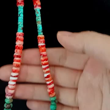 Natural turquoise and red spiny oyster roundle beads handmade necklace full strand 16inch 02