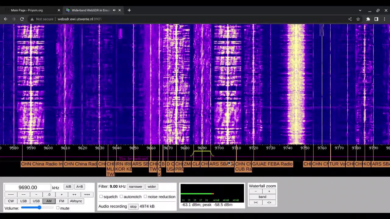 WebSDR - 31 Meter Bandscan 12-11-2022 1537 UTC 9000/10000kHz