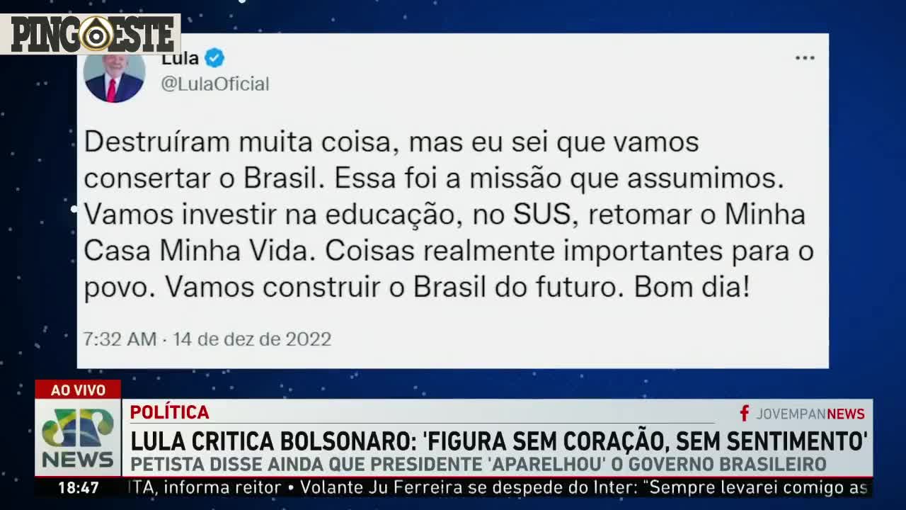 Lula diz que Bolsonaro não tem coração nem sentimentos [ROBERTO MOTTA]