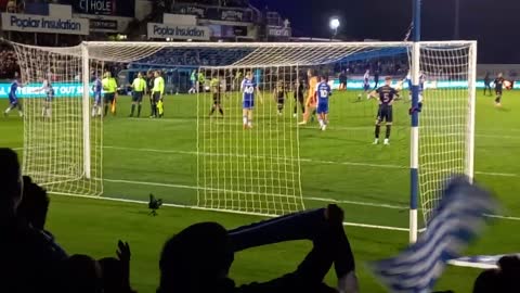 BRISTOL ROVERS FANS CELEBRATE AFTER BEATING PETERBOROUGH 1-0.