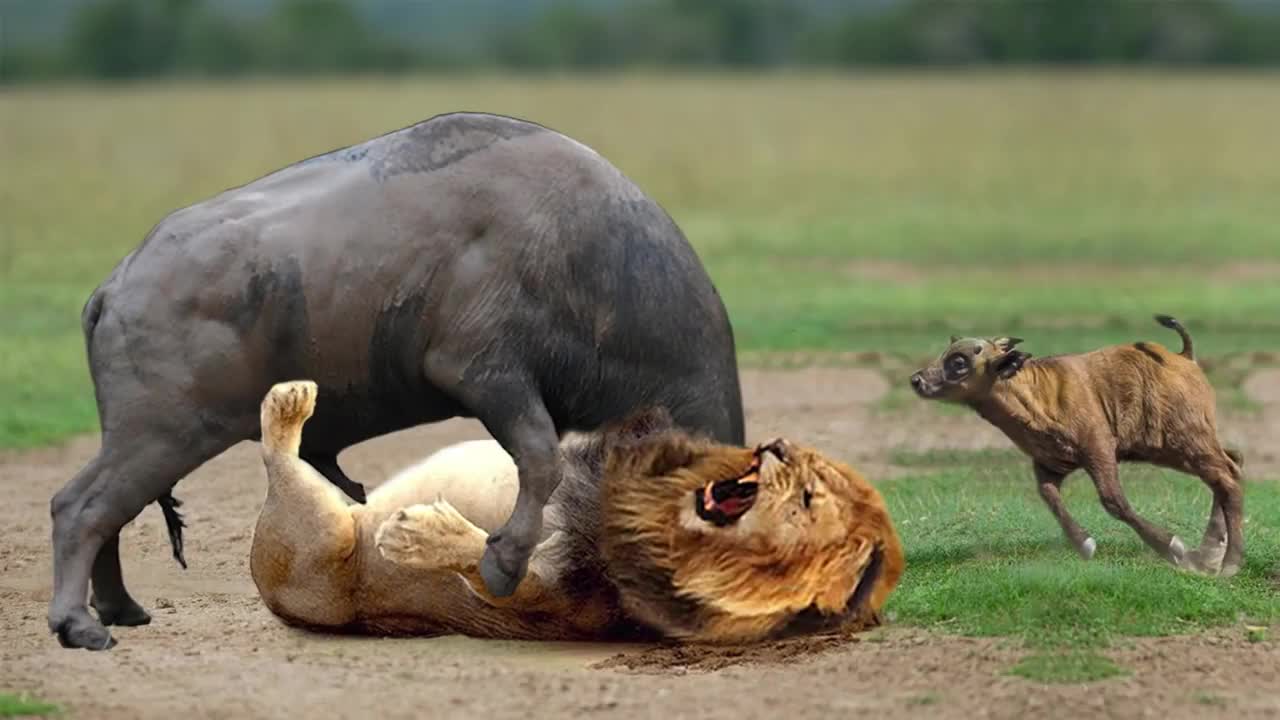 God Gave Strength To Buffalo Mother Buffalo KILL LION To Rescue Her Baby – Lion vs Rhino, Elephant