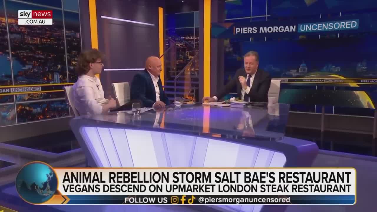 Piers Morgan eats steak in front of vegan activist