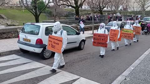 Le Masques BLancs Lyon action Pancartes a la manif de Vienne le 11 décembre