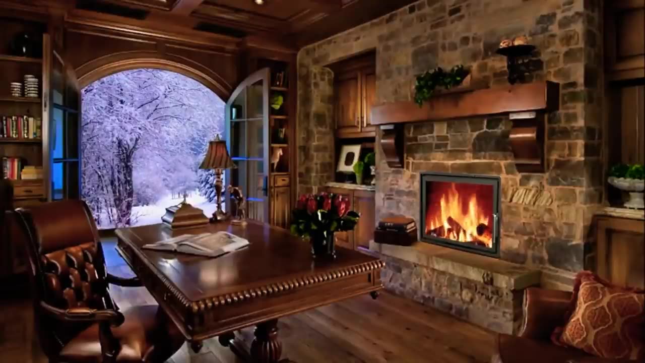 Fireplace And Snowstorm Sounds | Cozy Ambiance | 1 Hour