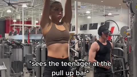 sees the teenager at the pull up bar*