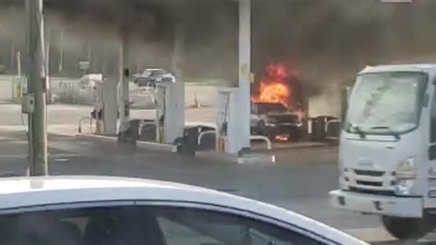 Gas Pump Fire Engulfs Car