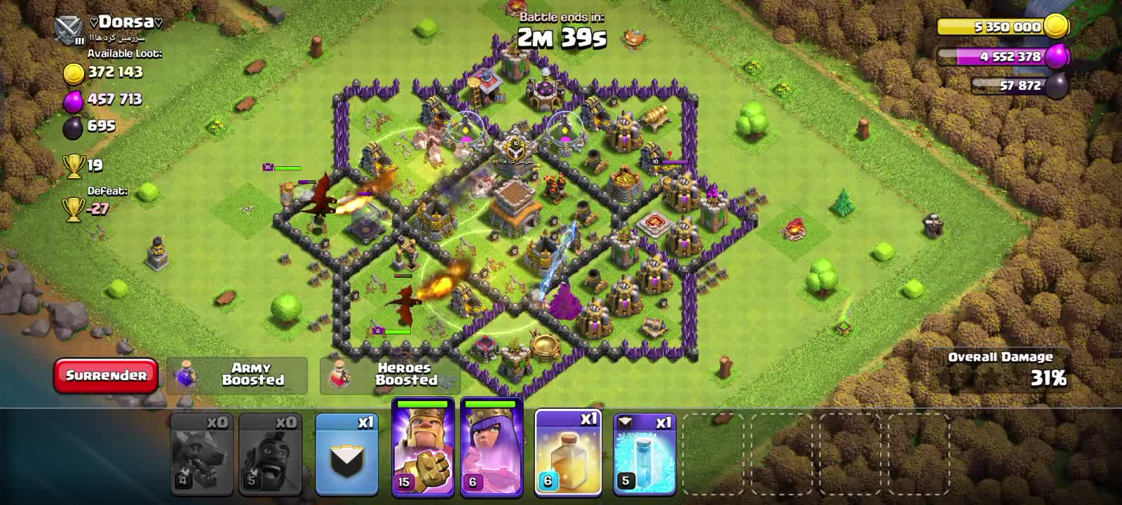 Clash of Clans | Hog Riders and Dragons attacking TH8 Star Layout