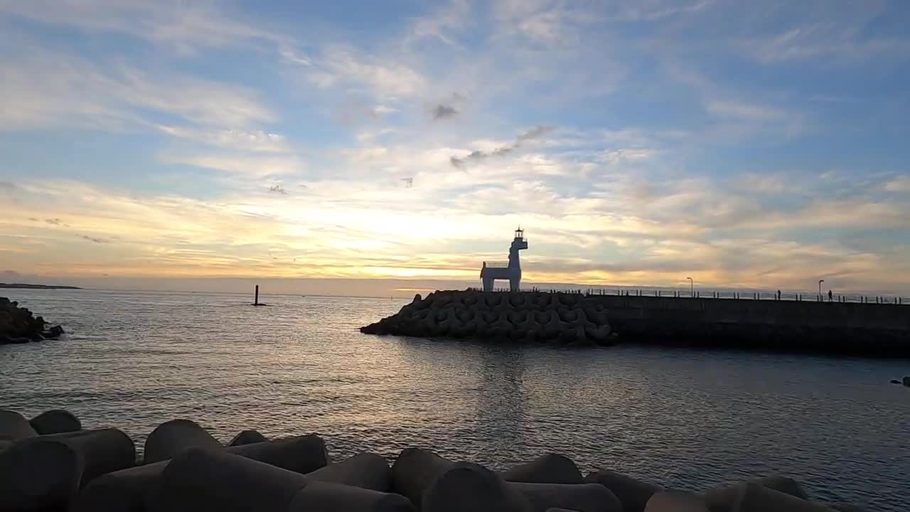 Jeju Island Iho Beach Red Horse Lighthouse Sunset Scenery in Korea