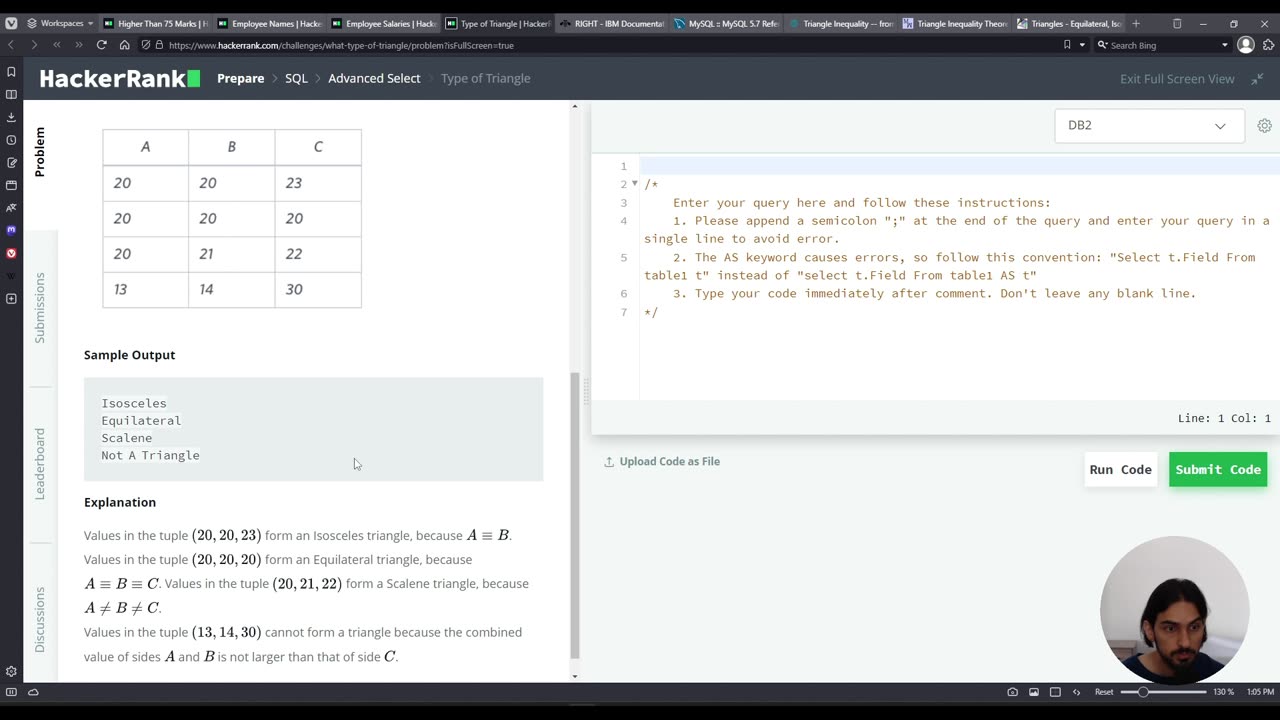 Type of Triangle | SQL Advanced Select | HackerRank Solution