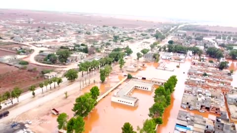 Drone footage shows the extent of flooding in Libya