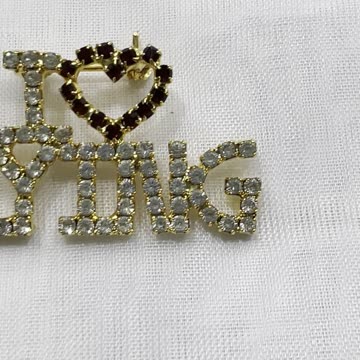 18KGP 1.75” x 0.8” I Love Flying Brooch. Made with Swarovski Crystal. Rare Find
