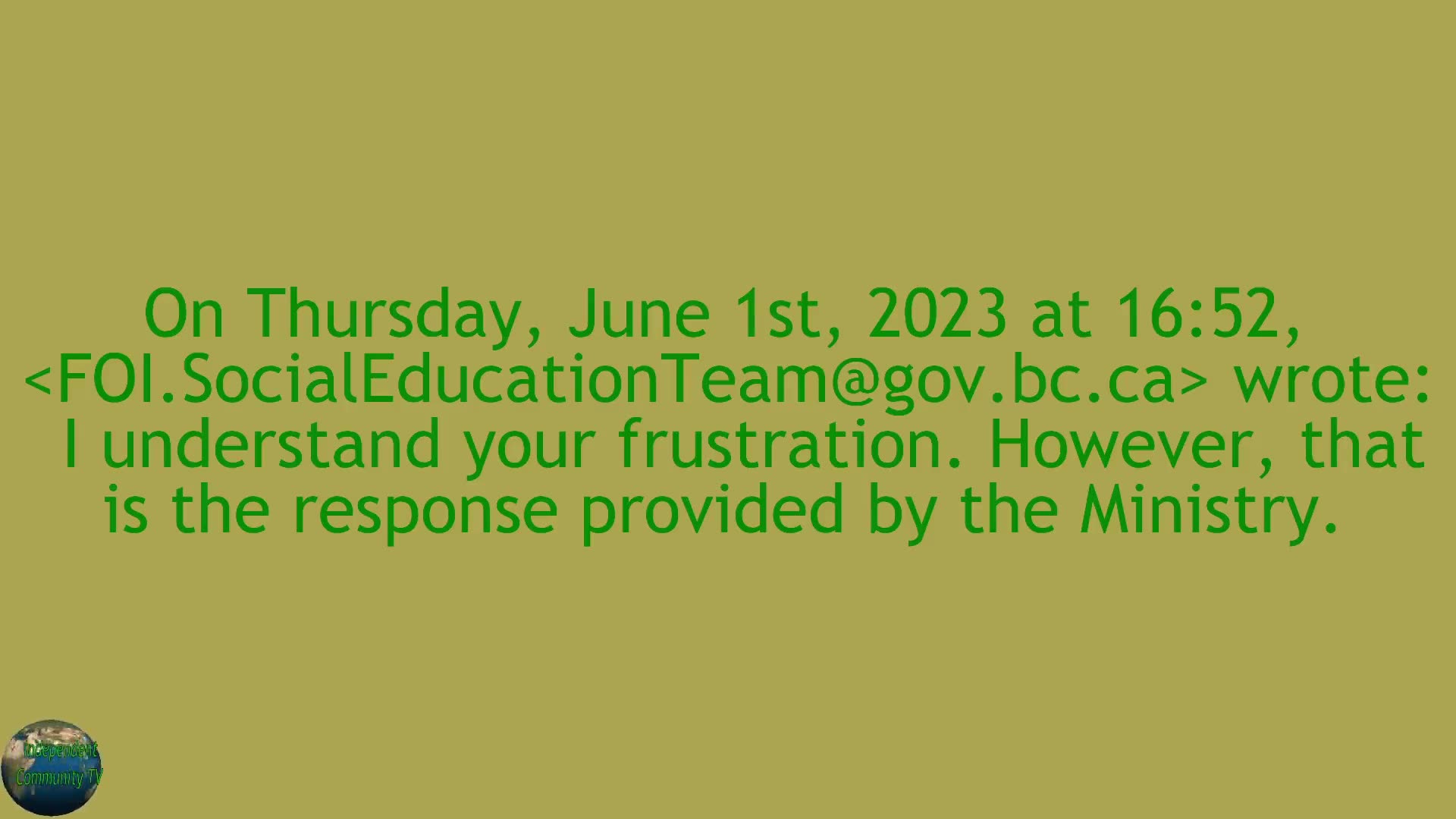 The BC Provincial Health Officers FOI peoples no answer to a request for information