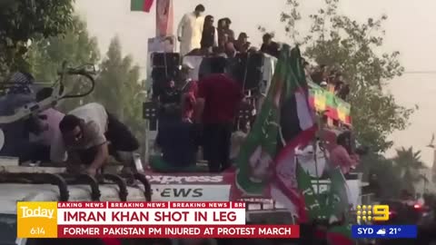 Imran Khan shot in leg at protest march _ 9 News Australia