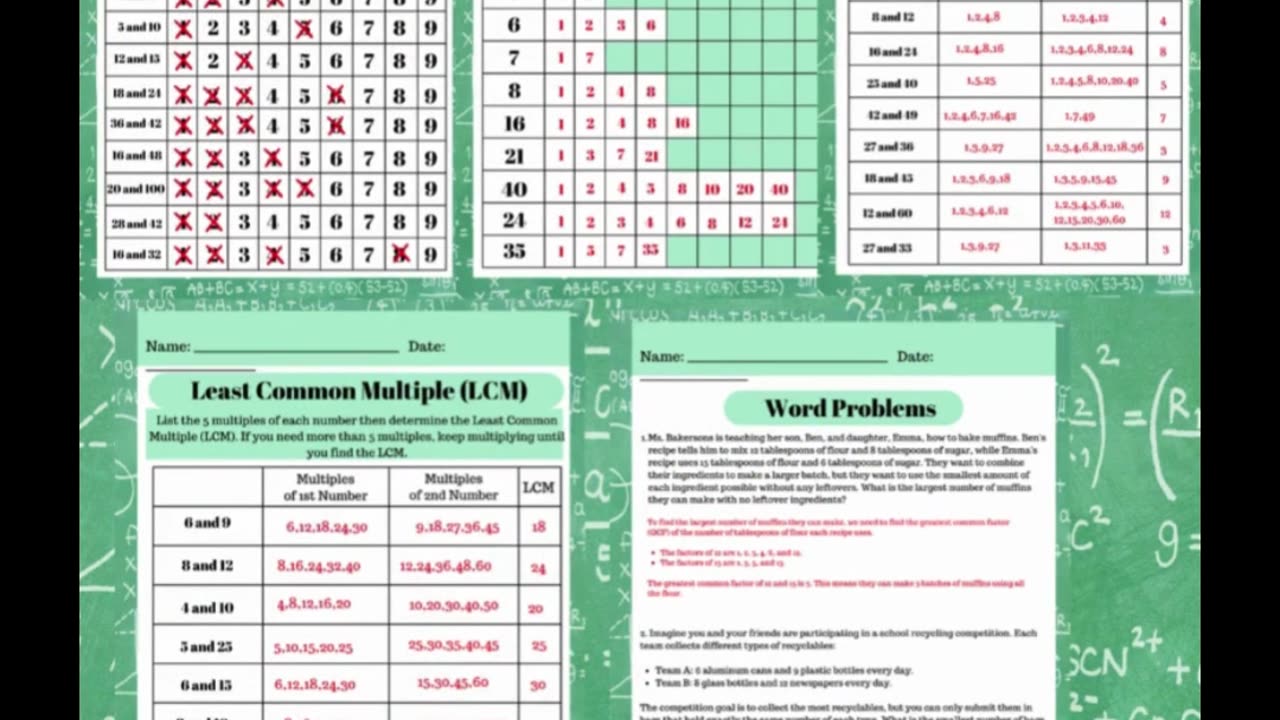 FACTORS-6th Grade Middle School Math Worksheets