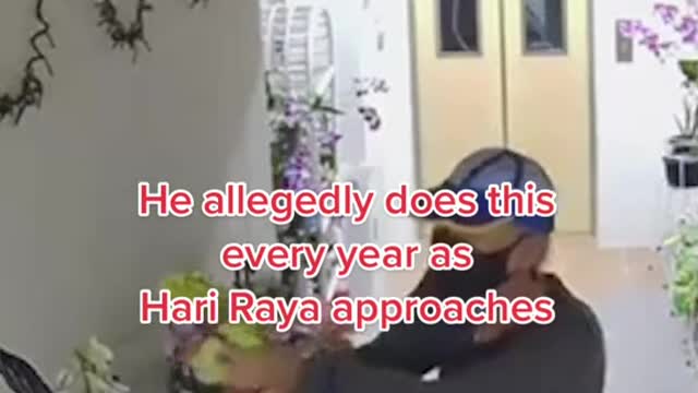 Uncle snips off flowers along HDB corridor on 30 Apr