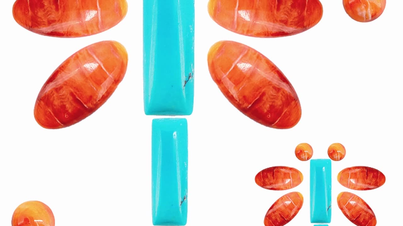 Natural turquoise 7*21mm rectangle cabochon and orange spiny oyster oval shape round beads06